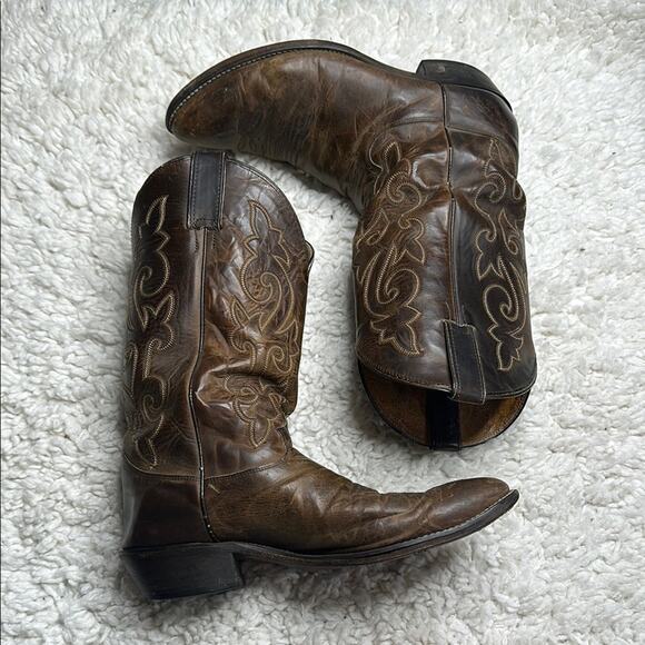Justin’s Classic Brown Leather Cowboy Boots Weathered Extra Wide Classic - Picture 1 of 14